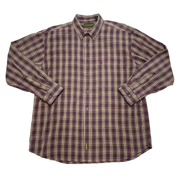 Timberland Men Button Down Shirt Red Plaid Long Sleeve 100% Cotton Size XL - Picture 1 of 6